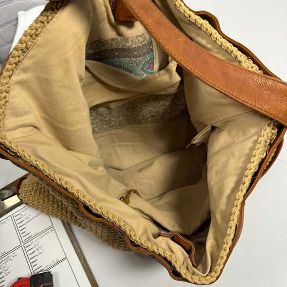 Lucky Brand Woven Jute & Leather Boho Shoulder Bag Purse - Picture 12 of 15